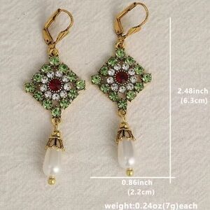 Anthropologie Vintage Gold and Green Dangle Earrings